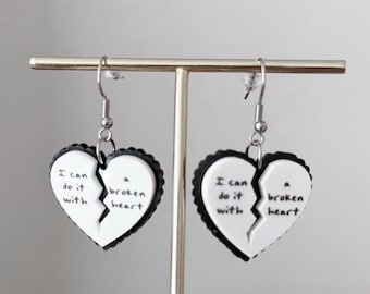 I can do it with a broken heart earrings, swift inspired, black & white