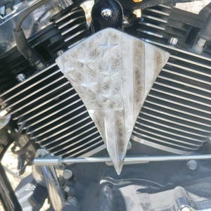 Custom Harley-Davidson horn cover with 3D worn American flag