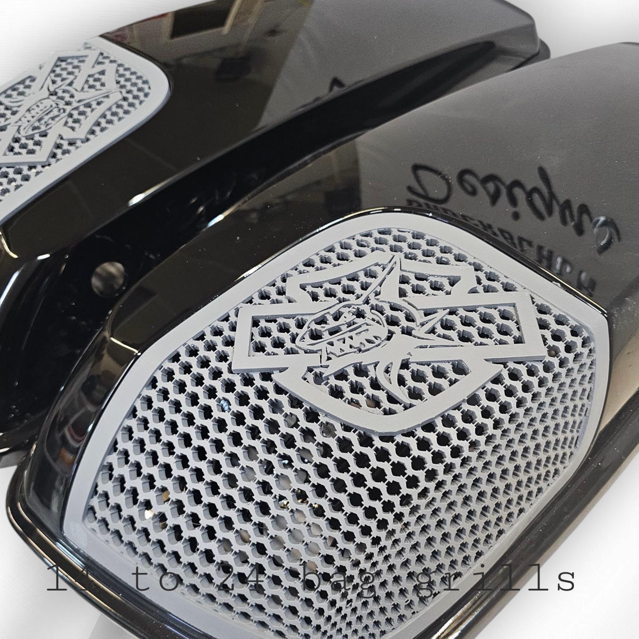 14+ 3D shark emblem bag speaker grills