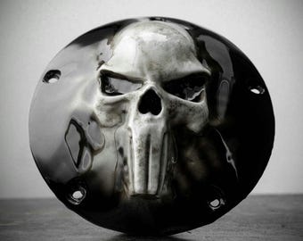 Custom Derby cover with a punisher skull stretching through theme