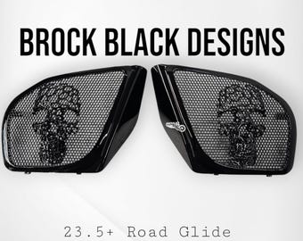 Road Glide inner 3D webbed skull speakers covers set
