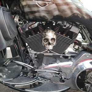 Custom side-mounted horn cover with 3D skull with American Flag