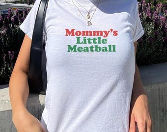 Mommy’s Little Meatball Baby Tee, Funny Italian Food Shirt, Cute Family Humor Aesthetic Graphic Toddler Top