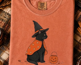 Vintage Black Cat Halloween Fall Comfort Colors TShirt Cat Lover Fall Gift