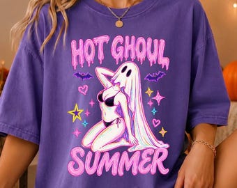 Hot Ghoul Summer Shirt, Spooky Halloween Comfort Colors T-shirt, Summerween Girl Tee, Funny Ghost Halloween Cocktail
