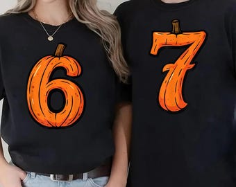 6 7 Shirts, Couples Halloween, Funny Matching Shirt, Trendy Tiktok Halloween Costume Shirt, 67 Trend, Six Seven Pumpkin Comfort Color Shirt