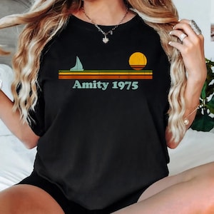 Amity Island 1975 Sunset Retro Shirt, Movie Tee, Shark Week Tshirt, Great White Shark Horror Movie Fan, 50th Anniversary