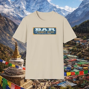 Vintage Style Thirsty River Bar T-Shirt, Relaxed Fit Tee for Casual Outings, Gift for Bartenders, Summer Wardrobe Essential, Soft Cotton Tee