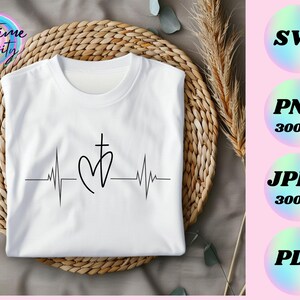 Christelijk motiverend ontwerp | Hartslag met kruis | SVG-bestand | Cricut silhouet gesneden | T-shirtontwerp | Doe-het-zelf