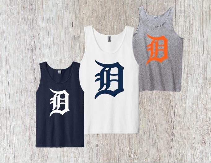 Old English "D" tank top, glitter decal available, WOMENS or MENS sizing, Detroit Tigers clothing