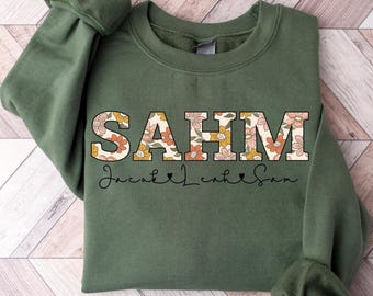 Personalized SAHM Sweatshirt with Kid Names, Stay At Home Mom Sweater, Mothers Day Gift, Floral Mom Sweater, Birthday Gift for Mom