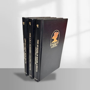 Vintage Collectible 3 Agatha Christie Leather Bound Hardcover Collection Print 1984 Book Set, Deluxe Edition