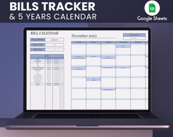Bills Tracker & 5-Jahreskalender, finanzielle Google-Arbeit, digitaler Download, Buchverfolgung