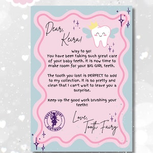 Modelo de Carta de Fada do Dente Feminino Editável | Canva Fada do Dente Imprimível | Design Pastel Fofo | Download Instantâneo