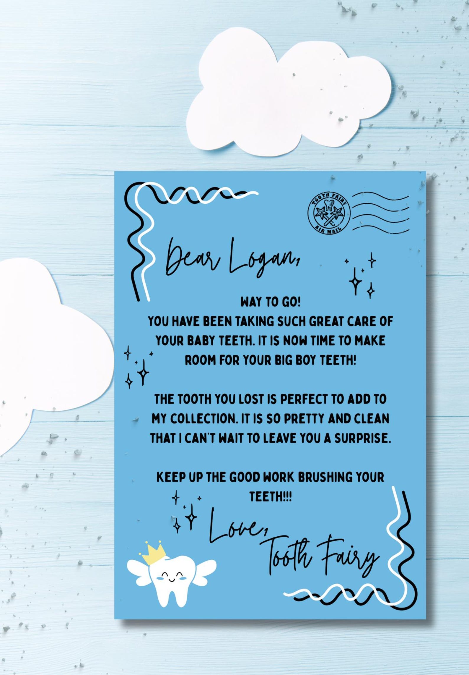 Tooth Letters Design Editable Boy Tooth Fairy Letter Template | Canva Tooth Fairy Printable ...