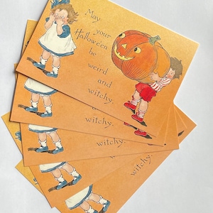 Cinque cartoline di Halloween strane e stregonesche