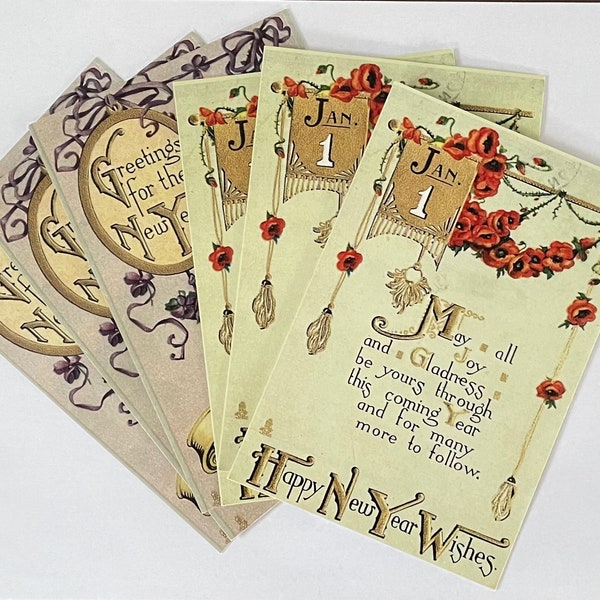 Six douces cartes postales de reproduction vintage pour accueillir la nouvelle année