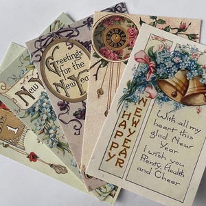 Gelukkig nieuwjaar: vijf schattige vintage ansichtkaarten 4 x 6 inch