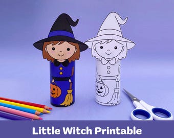 Manualidad de Brujita de Halloween: Recortar, pegar y colorear (Descargar PDF)