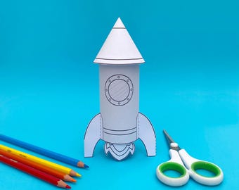 3D Rocket Ship Craft: Cut & Paste Activity (PDF Printable)