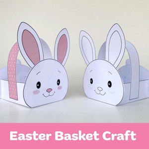 Cestino del coniglietto di Pasqua! Lavoretto per bambini, ritaglia e incolla stampabile, attività di colorazione facile e divertente, decorazione pasquale fai da te - Download PDF immediato