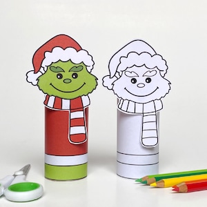 Grinch Taglia e Incolla Stampabile! Lavoretto di Natale, Attività per Bambini, Colorazione, Decorazione Fai da Te, Divertimento con la Carta, Lavoretto con Rotolo di Carta Igienica - Download Immediato