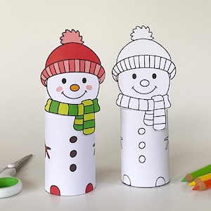 Pupazzo di neve da ritagliare e incollare stampabile! Artigianato invernale, attività per bambini, stampabile da colorare, decorazione di carta, artigianato con rotolo di carta igienica - Download immediato