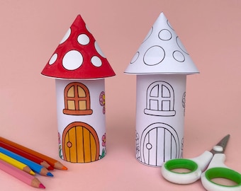 Fairy House Craft: Toadstool House Coloring Page (Digital Download)
