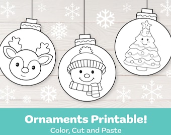 Printable Christmas Ornaments: Snowman, Reindeer, Xmas Tree (DIY - Instant Download)