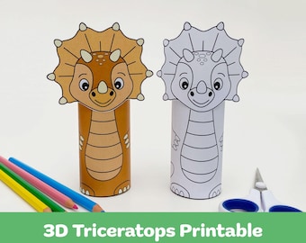 3D Triceratops Handwerk: Aktivität zum Ausmalen, Ausschneiden & Einfügen (Instant Download)