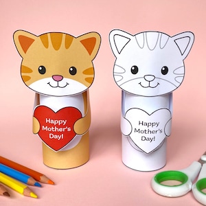 Artesanato para o Dia das Mães! Recortar e Colar para Imprimir, Atividade de Colorir para Crianças, Artesanato Pré-Escolar, Fácil e Divertido, Artesanato com Rolo de Papel Higiênico - Download Instantâneo