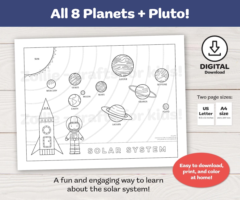 Solar System Coloring Page: Planets & Space Theme (PDF) - Etsy