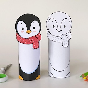 Artigianato del pinguino! Taglia e incolla stampabile invernale, attività per bambini, colorazione, decorazione fai da te, divertimento con la carta, facile artigianato con rotolo di carta igienica - download immediato