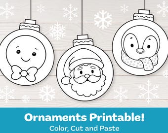 Printable Christmas Ornaments: Santa, Penguin, Gingerbread DIY Craft (PDF)