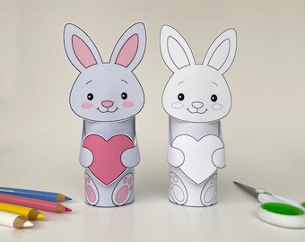 Heart Rabbit Toilet Roll Craft: Cut & Paste Printable (Digital Download)