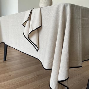 Beige linen and cotton tablecloth with black trim made in Portugal, 160x200 cm, 160x250 cm, 160x300 cm