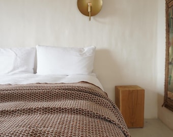 Portuguese brown and beige blanket in recycled cotton, 170x220cm, 200X240cm bed throw.