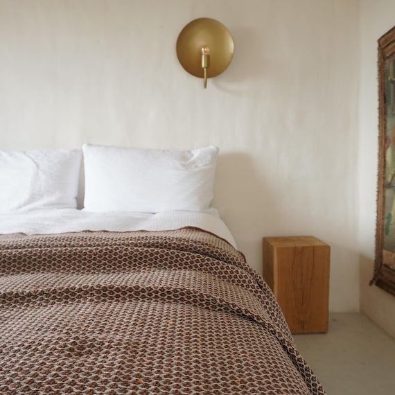 Portugiesische braune und beige recycelte Baumwolldecke, 170 x 220 cm, 200 x 240 cm, Tagesdecke