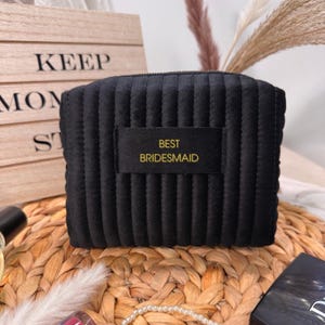 Personalized Makeup Bag, Custom Bridesmaid Gift, Velvet Cosmetic Bag, Travel Toiletry Bag, Wedding Gift, Gift for Her, Mother's Day Gift
