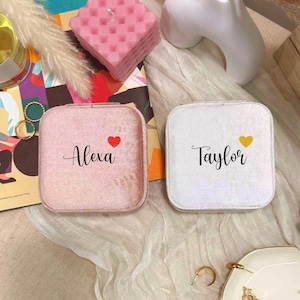 Personalized Velvet Jewelry Box with Mirror: Custom Name Travel Case