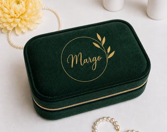 Estuche de viaje para joyas de terciopelo personalizado - Organizador de almacenamiento con nombre personalizado