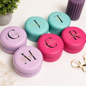 Personalized Leather Jewelry Box: Floral Initial Monogram, Travel Organizer