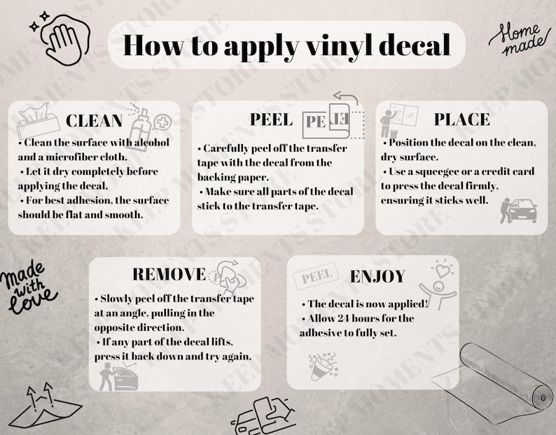 Step by step instructions how to apply vinyl decal.