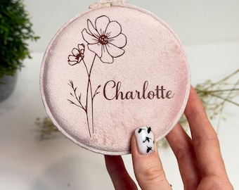 Personalized Velvet Jewelry Box: Custom Birth Flower Gift