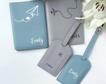 Personalized Vegan Leather Passport Holder & Luggage Tag Set