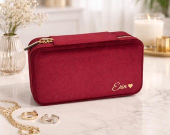 Personalized Velvet Travel Jewelry Box: Custom Bridesmaid Gift