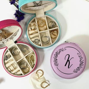 Personalized Leather Jewelry Box: Floral Initial Monogram, Travel Organizer
