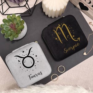 Personalized Velvet Jewelry Box with Zodiac Sign, Custom Jewelry Box, Astrology Gift for Women,Horoscope Travel Case,Gift for Her,Bridesmaid