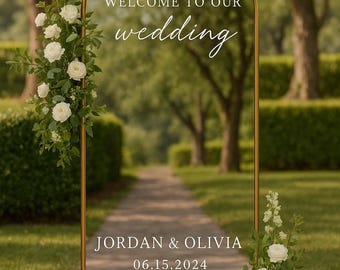 Vinilo decorativo personalizado para espejo de boda: Letrero de bienvenida personalizado, elegante pegatina de vinilo.