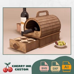 Lasergesneden ontwerp voor een wijnvat in een bar | Digitaal bestand voor een cadeau voor wijnliefhebbers | Digitale download | Lasergesneden sjabloon voor een mini-bar